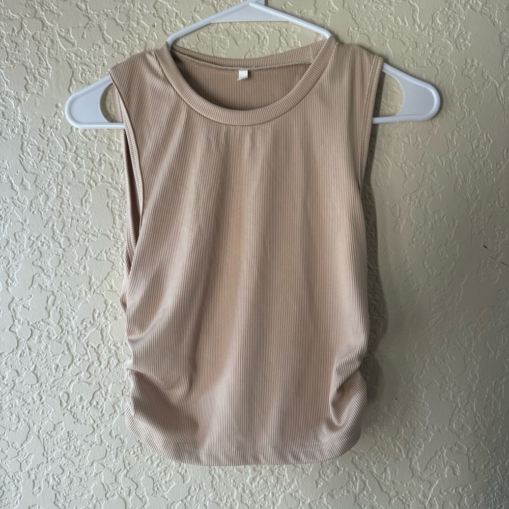 Beige Sleeveless Ribbed Top